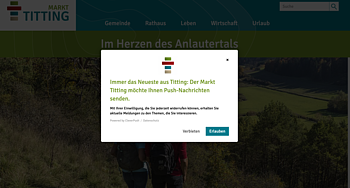 Erlaubnis für Push-Nachrichten Screenshot der www.titting.de zur Erlaubnis von Push-Nachrichten via Cleverpush